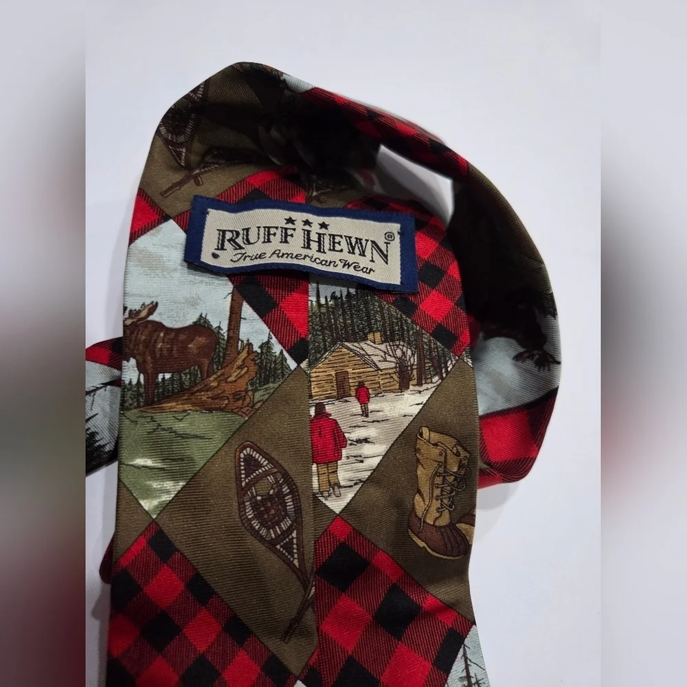 Ruff Hewn Plaid Red and Brown Men's Tie Christmas,Cabin